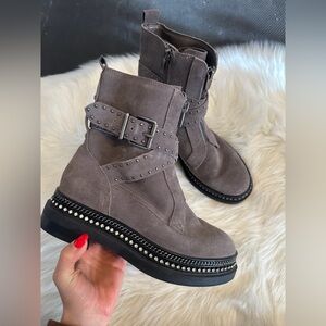 Vince Camuto Studded Gray Suede Ankle Boots